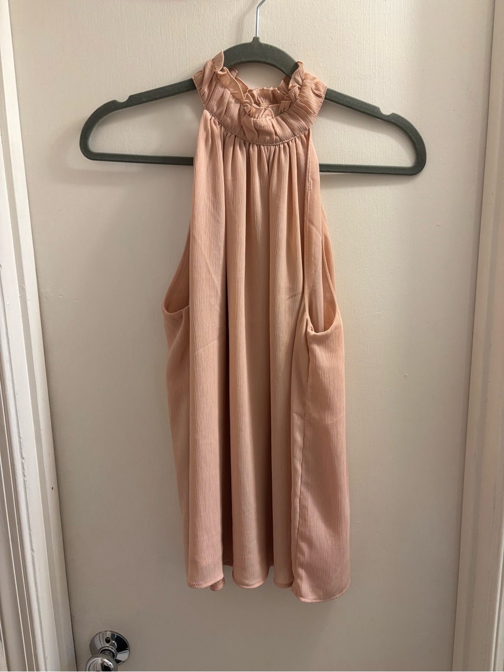 H&M Blush Pink Pleated Ruffle High Neck Sleeveless Blouse Size S